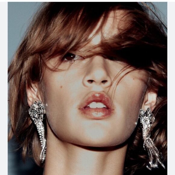 Zara Jewelry - Gold Crystal Rhinestone Fringe Dangle Earrings – Elegant Statement Piece
